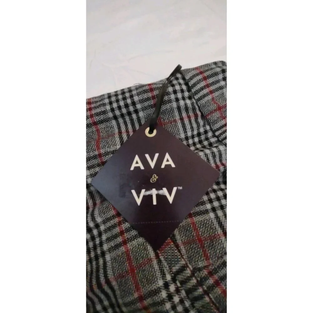 Ava & Viv Women High Rise Wide Leg Trousers Gray Plaid Plus Size 18 Stretch - Picture 8 of 15